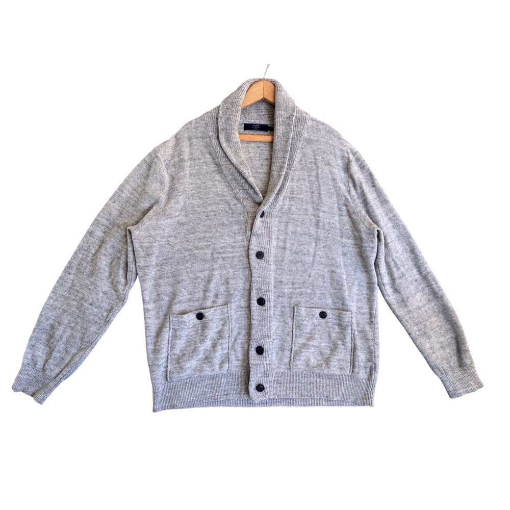 J.Crew Mens Shawl Collar Cardigan Sweater XL Grey Cotton 
Preppy Academic Hygge